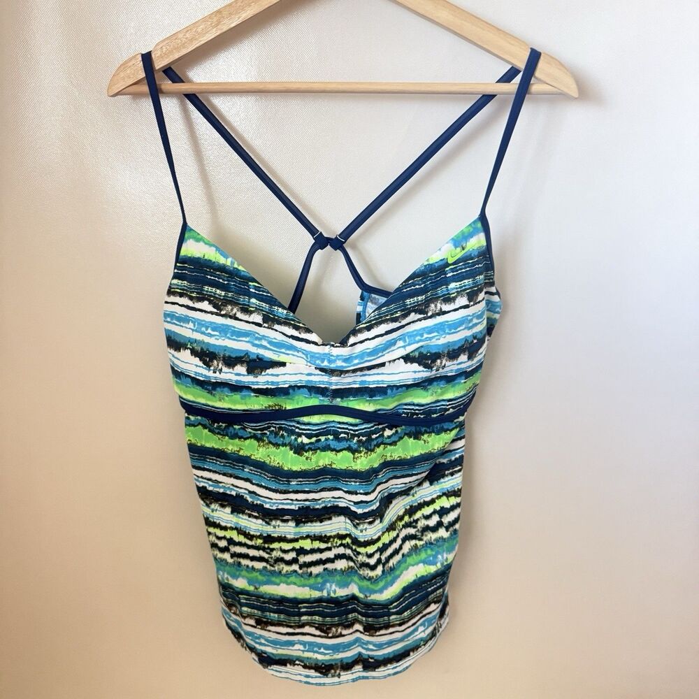 Nike Regular Tankini Swoosh Beach Blue Green Lined Top Swimwear 16